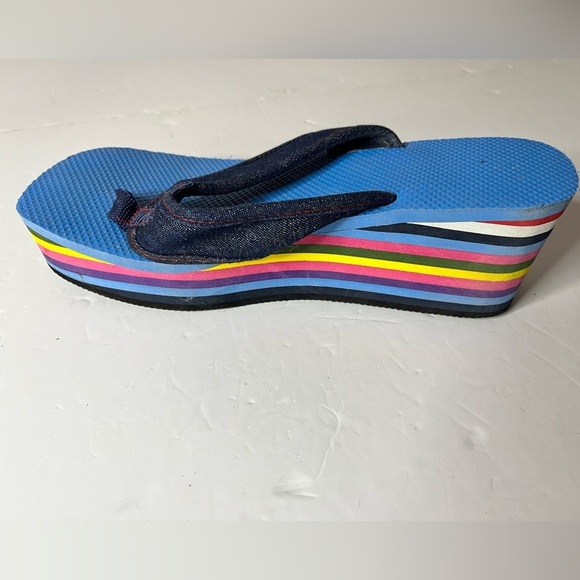 Rainbow Stripe Platform Flip Flops with Denim Straps | Approx. Size 7-7.5 - Picture 10 of 10